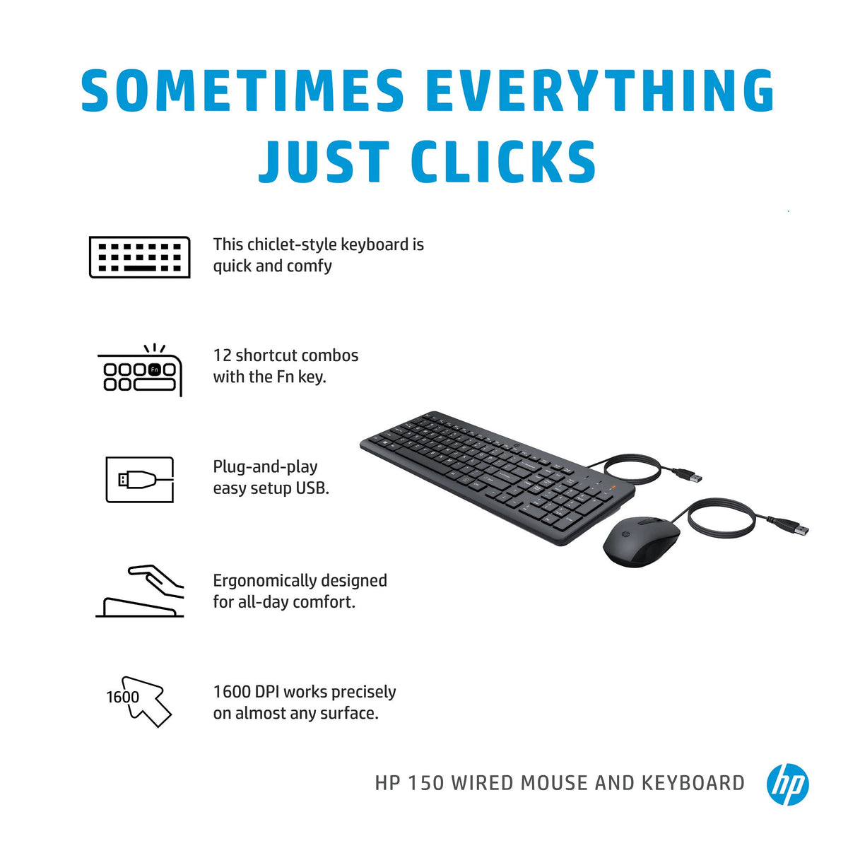 Mouse HP 150 con cable USB