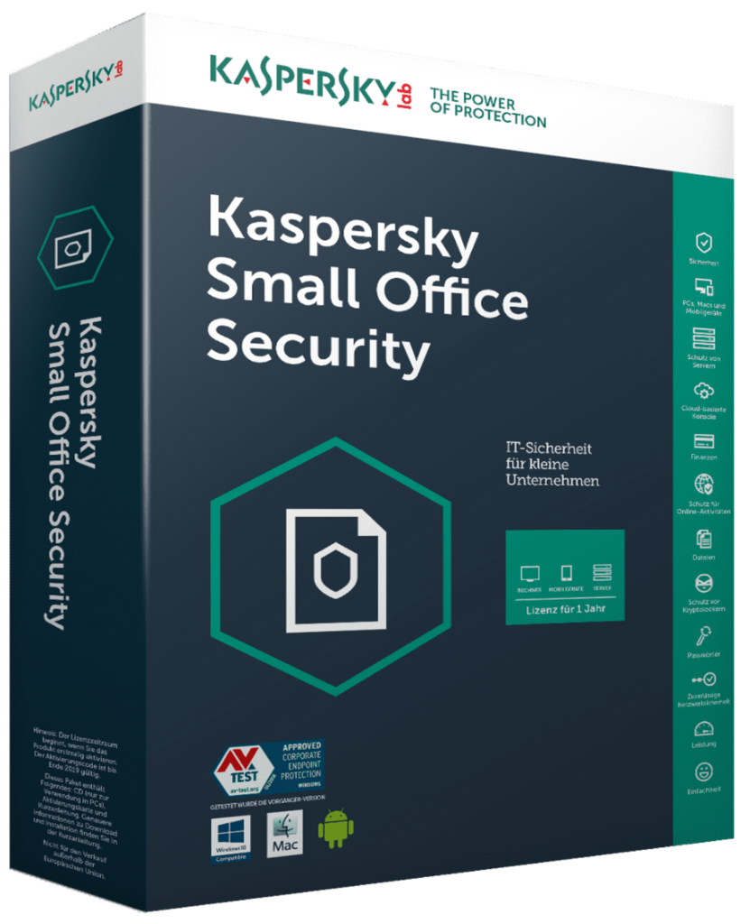Caja de Kaspersky Small Office Security, antivirus para pequeñas empresas