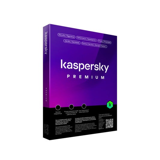 Caja de Kaspersky Premium, protección completa con soporte técnico