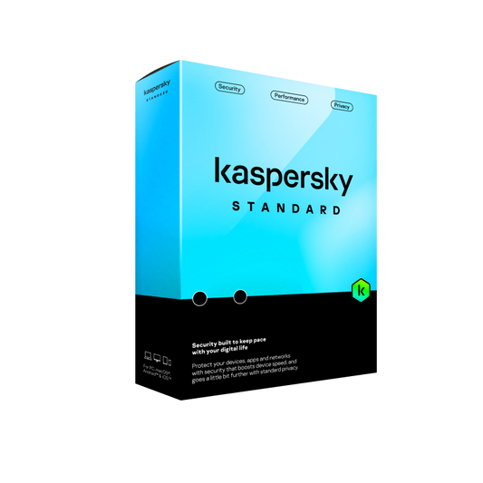 Caja de Kaspersky Standard, antivirus para Windows, Mac, Android e iOS
