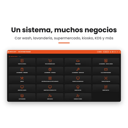 Modos de Innova Emisión: car wash, lavandería, supermercado, kiosko y monitor de cocina