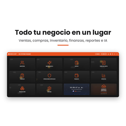 Menú principal de Innova Emisión: ventas, compras, inventario, finanzas y reportes