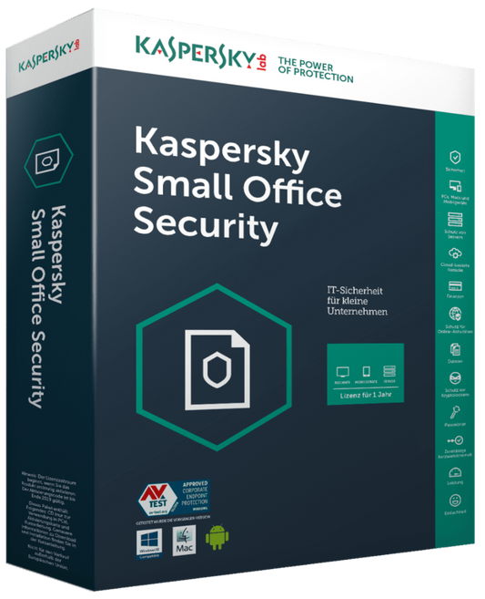 Caja de Kaspersky Small Office Security, antivirus para pequeñas empresas