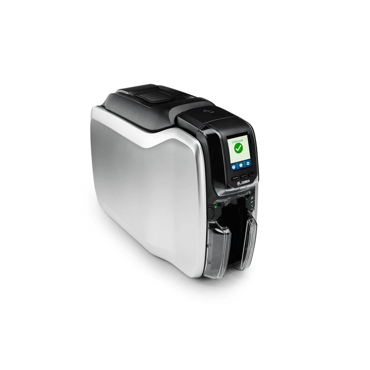 Impresora de carnets Zebra ZC300 vista frontal derecha